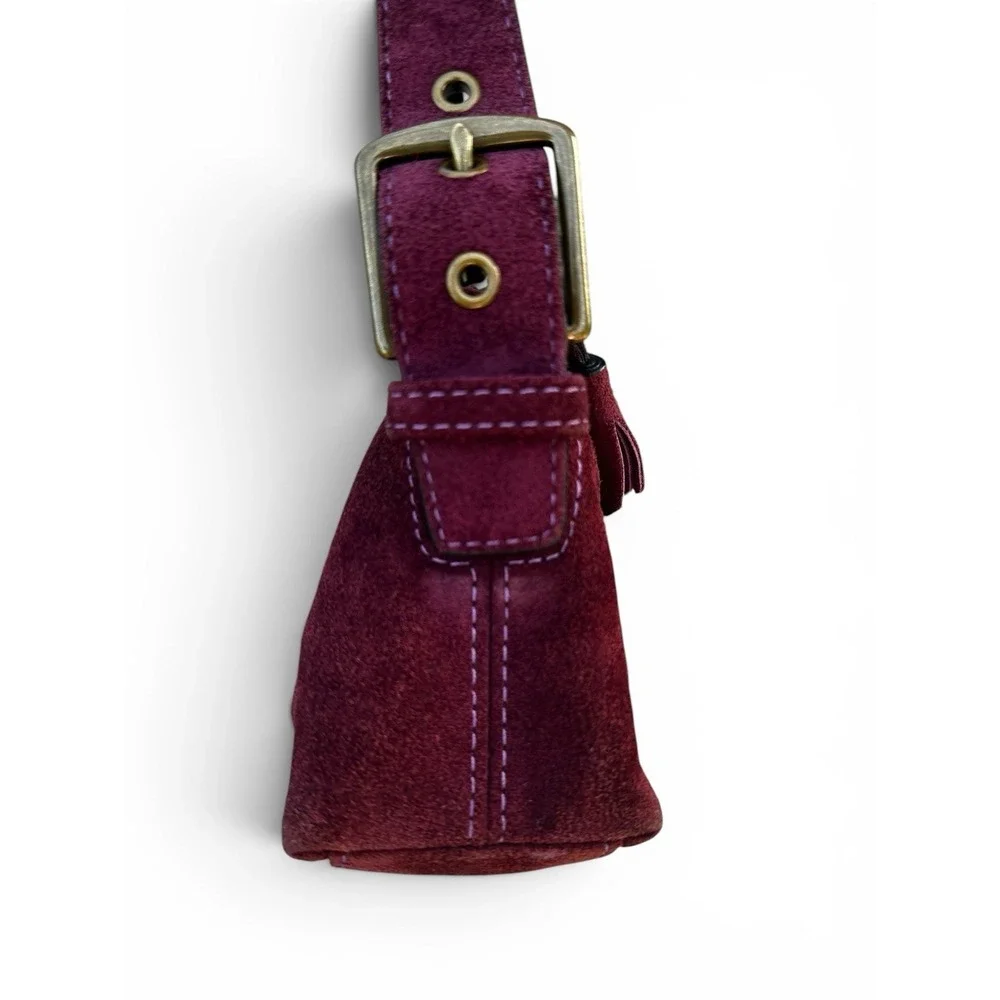 Coach Vintage Y2K Suede Burgundy East West Demi Baguette Purse Bag 7470 RARE